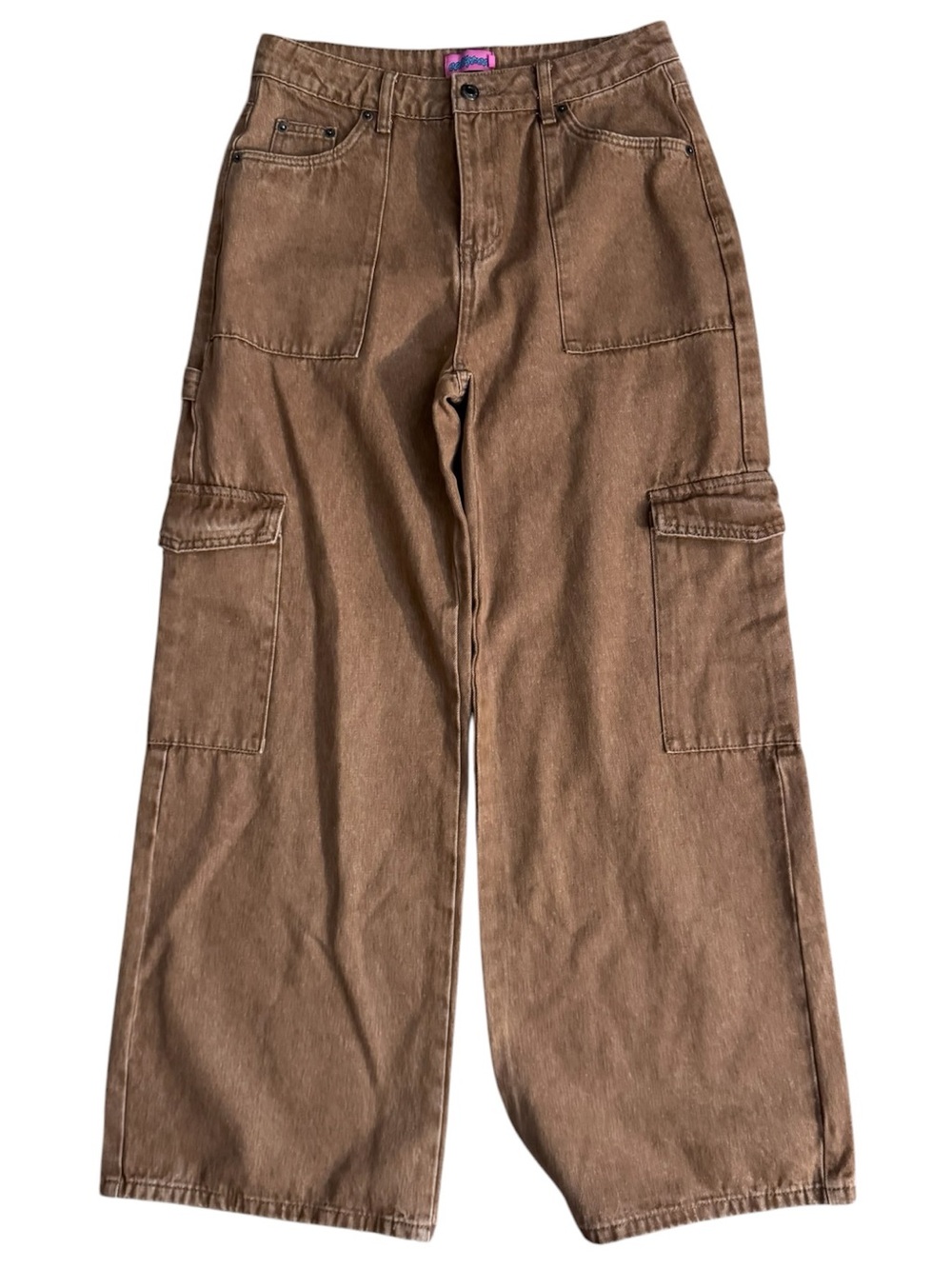 Edikted Brown Wash Wide-Leg Cargo Pants Jeans Utility Skater Small